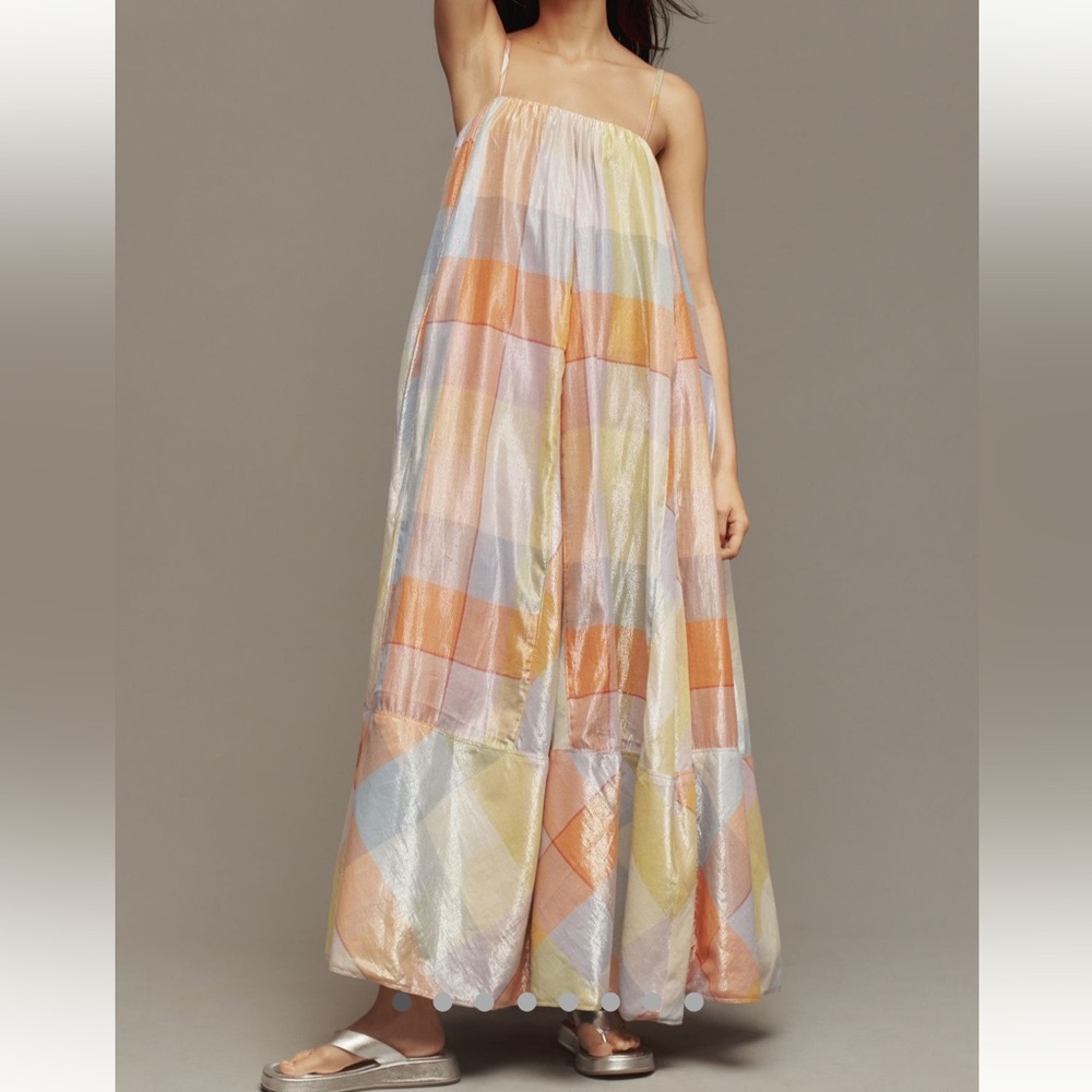 Anthropologie Pilcro Tent Maxi Dress Plaid Metallic size Large